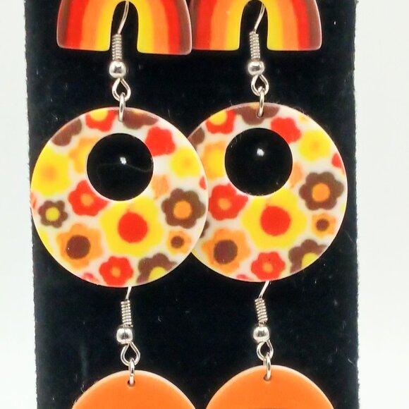 Flower Power Retro Mushroom, Rainbow, Smiley Face, Floral Earrings - Spencer's - Picture 2 of 4